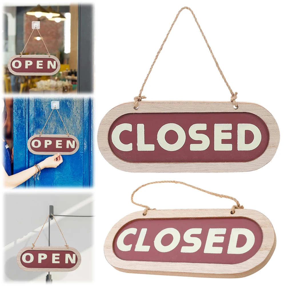 Double Sided Business Door Sign with Rope Wooden Open and Close Sign Business Door Hanging Tag for Store Door Window