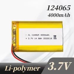 124065 3,7 V 4000mAh batería de polímero de litio de alta capacidad Jst PH 2,0mm enchufe de 2 pines calentadores de manos tableta dispositivos médicos Cámara