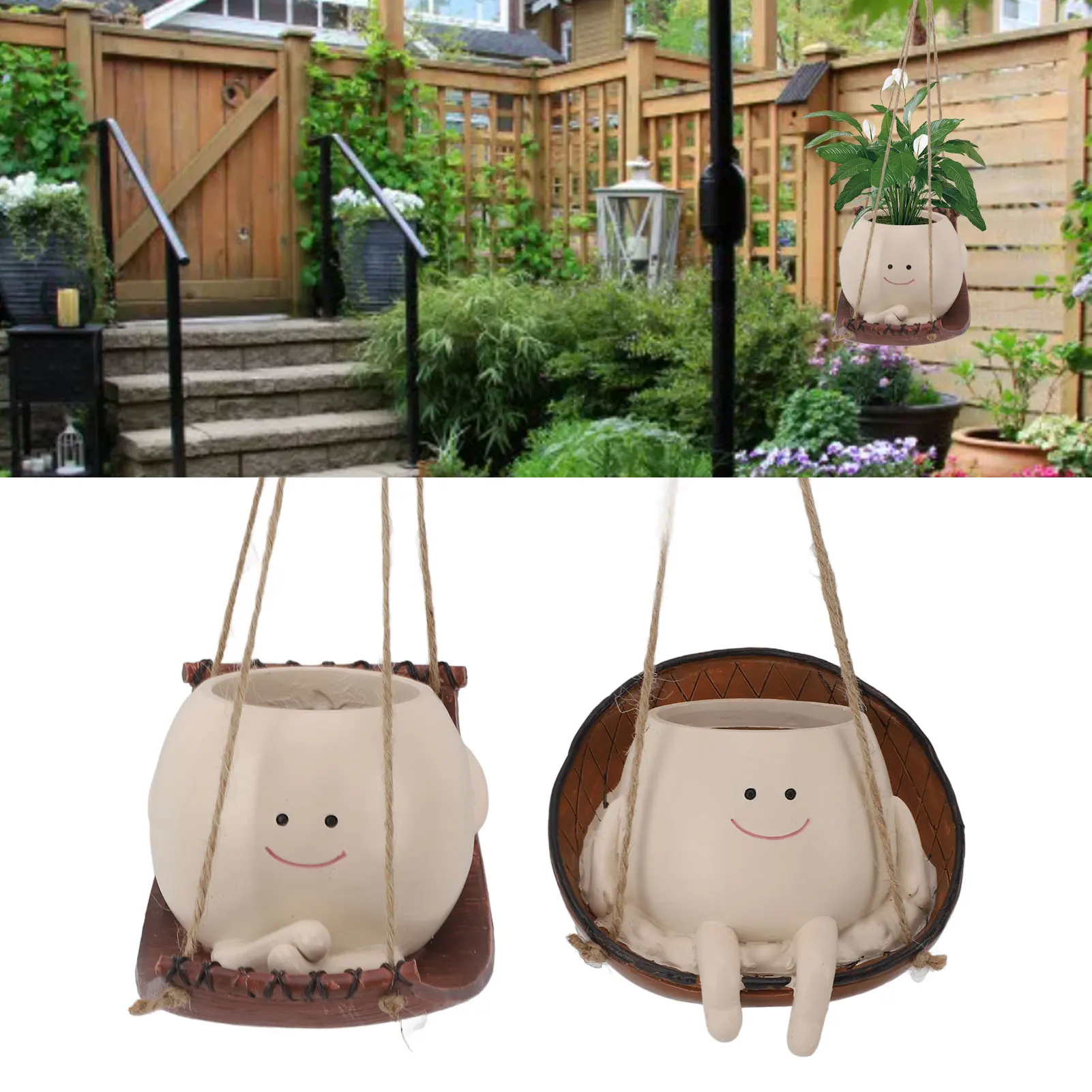 Swing Face Planter Pot Innovative Swing Smile Face Planter Funny Lightweight Decorative Multipurpose Weatherproof for Indoor