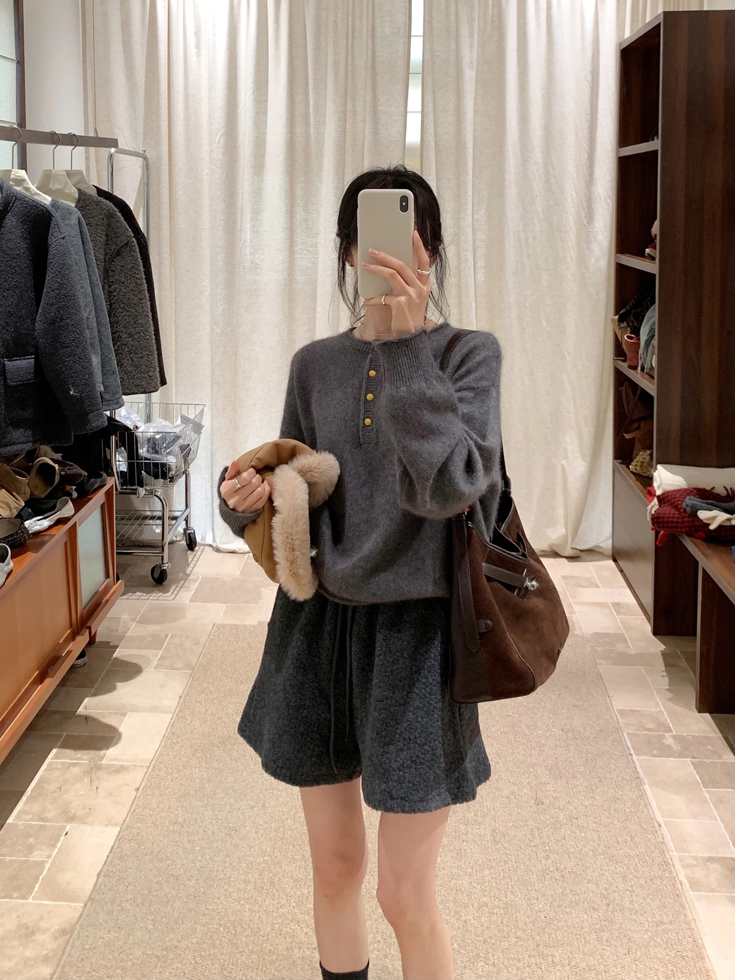 

Loose Fit round Ne Long Sve Bear Fur Knitted Sweater Women's Korean Sle Casual Versatile Autumn Winter Top