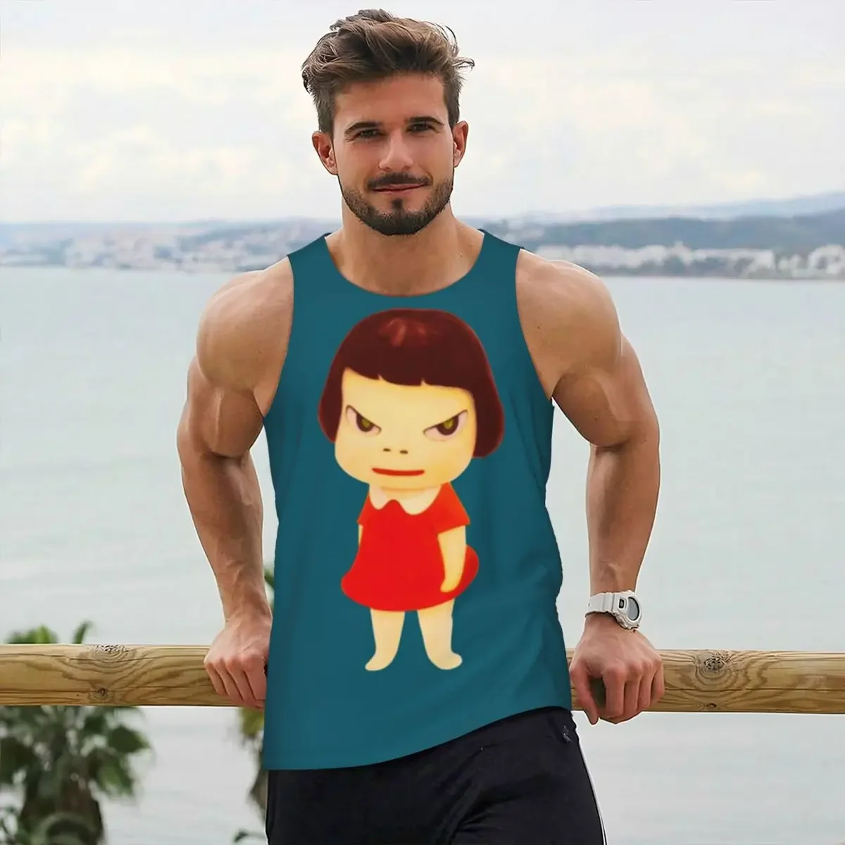 Yoshitomo Nara Gym Tank Bodybuilding Vest Fitness Sleeveless Tops Quick Dry Men Workout Sports Clothing