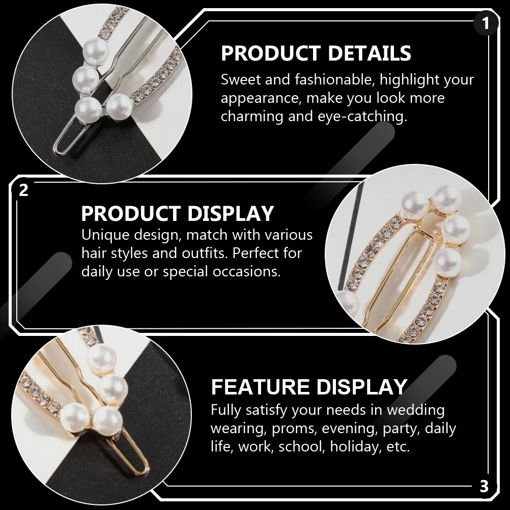 

4 Pcs Pearl Hair Clip Rhinestones Hairpin Pearls Clips Crystal Barrette Zinc Alloy Women's
