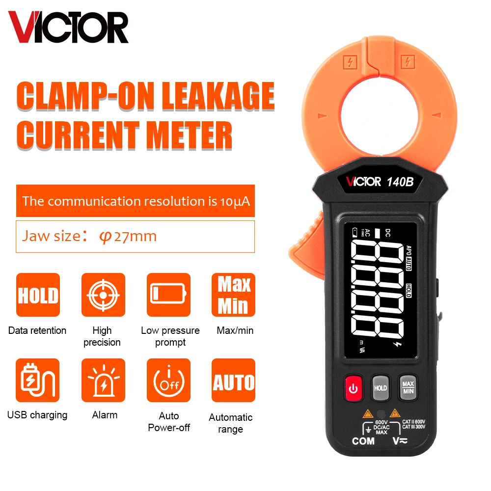 Victor 140B DIgital Clamp Leakage Current MIeter DC True RMS AC Voltage Recharge Battery 6000 Counts Double Integral A/D Conver