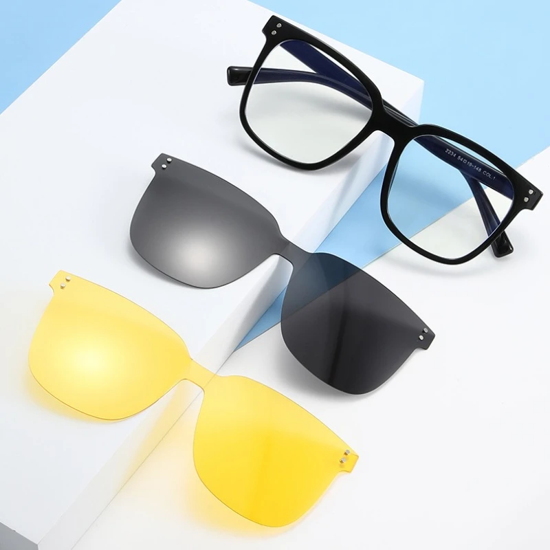 CLLOIO Fashion Polarized Magnetic Clip On Prescription Glasses Anti Blue Light Myopia Glasses Custom Progressive Reading Eyewear