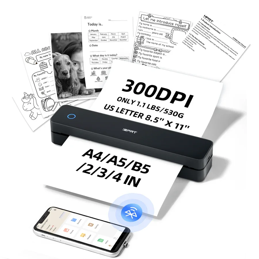 Portable Thermal  Printer Supports 210mm Width Thermal Paper Printing Mobile Phone USB+ Computer Connection Stock