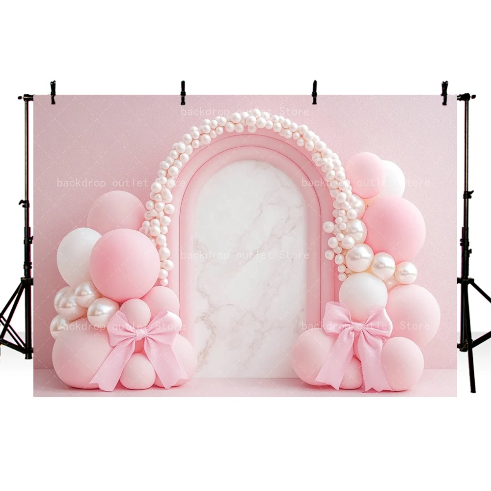 Mehofond Pink Bow Arched Balloons Photography Backdrop Kids Baby Cake Smash Photocall Decor Child Girls Background Photo Props