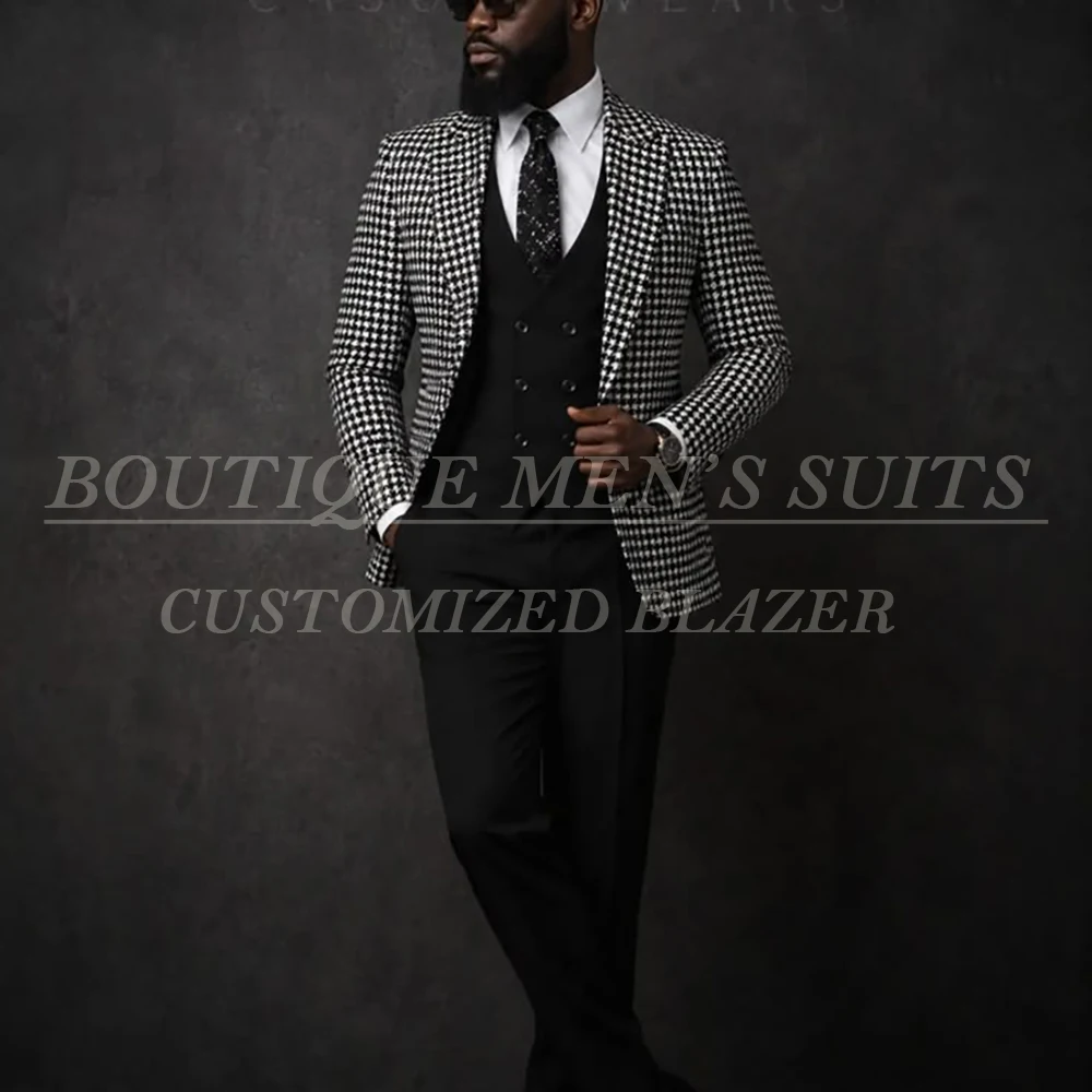 Slim Fit Men's Suits Customized Single Breasted 3 Piece Jacket Pants Vest Customized Male Clothing Costume Homme