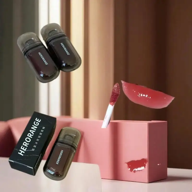 HERORANGE 블랙 미러 립 글로스 지속력 있는 워터리 립 글레이즈 반투명 다크 브라운 레드 리퀴드 립스틱 여성 뷰티 립 화장품
