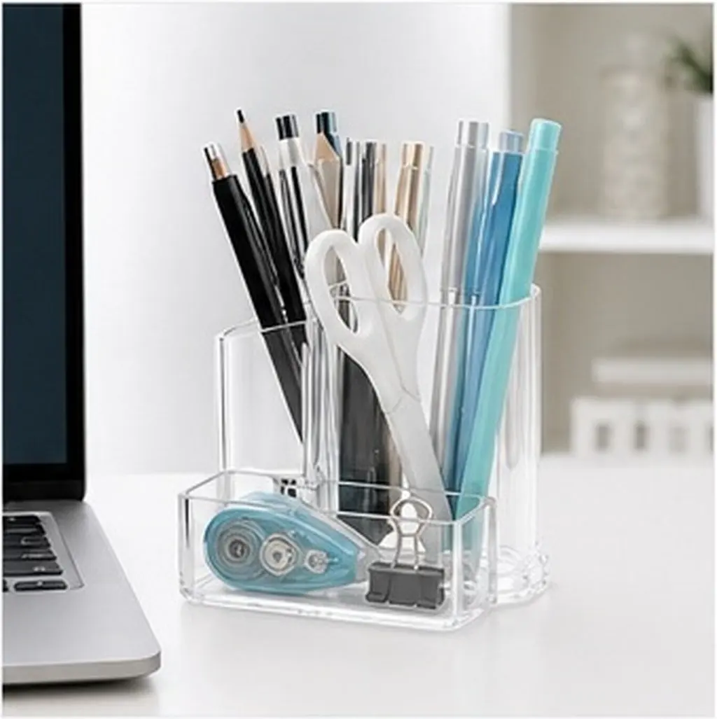 Transparent Plastic Pen Holder – Sturdy Scratch-Resistant Desktop Pencil Organizer for Kids, Adults, Office & School