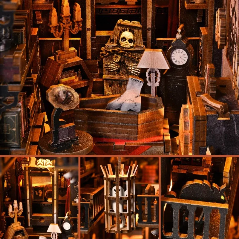 アダムスファミリー diy キャビンビルディングブロックおもちゃ手組み立てブックスタンドモデルハウス組み立ておもちゃハロウィンギフト用