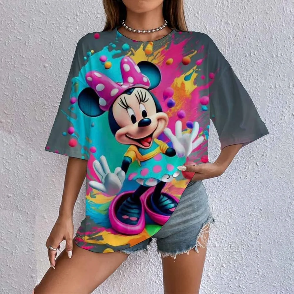 جديد ديزني سلسلة ميكي وميني موضوع تي شيرت قميص الحلو كول الشارع الصيف تي شيرت المتضخم النساء الكبار والأطفال