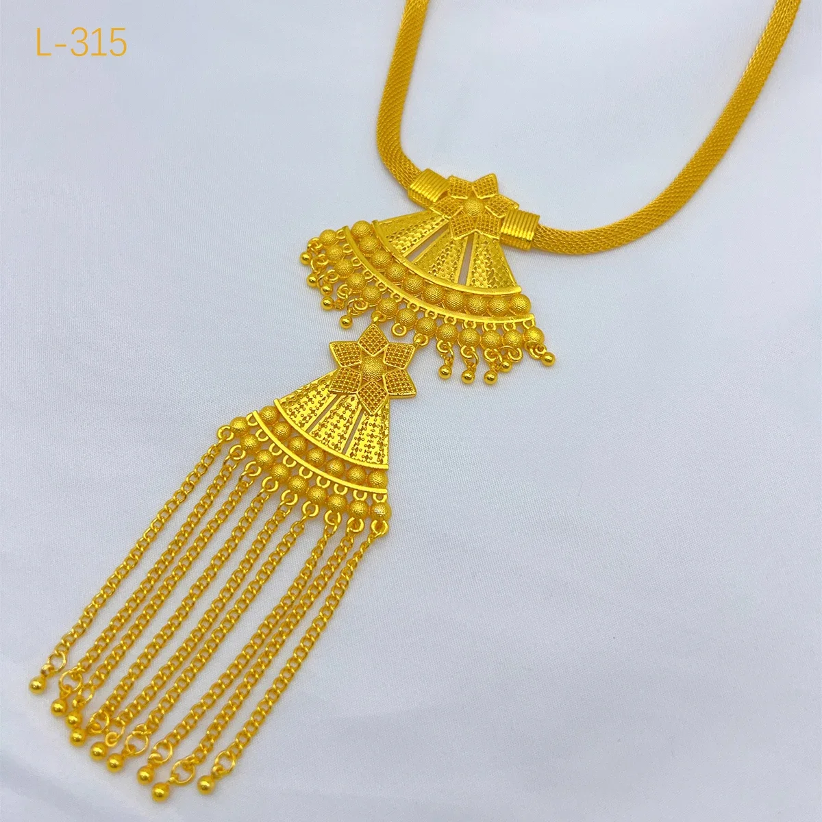 Indian Bridal Tassel Necklace Earrings Jewelry Set For Women 24K Gold Plated African Nigeria Dubai Wedding Party Gift Jewellery