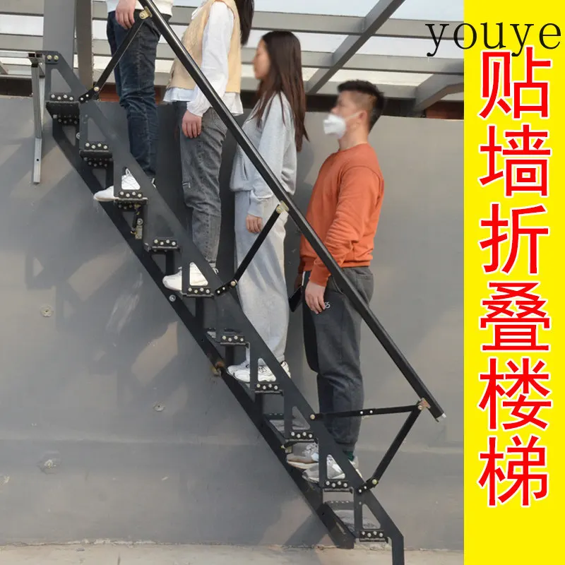 Folding stairs loft duplex floor loft indoor small apartment home outdoor custom iron stairs