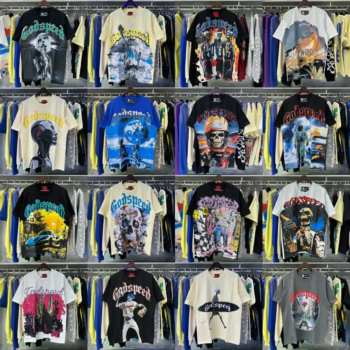 

High Street Godspeed Rock Street Модные брендовые мужские и женские футболки с короткими рукавами и принтом черепа и букв