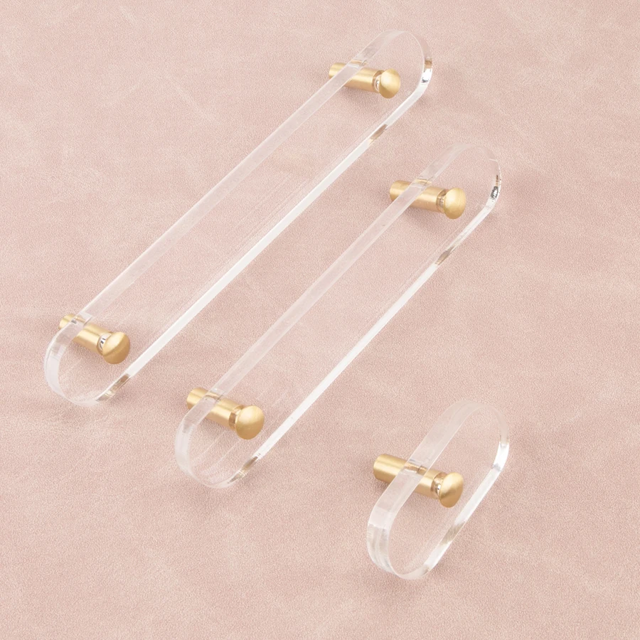 Modern minimalist acrylic flat brass pull handle furniture hardware kitchen drawer handle transparent long handle