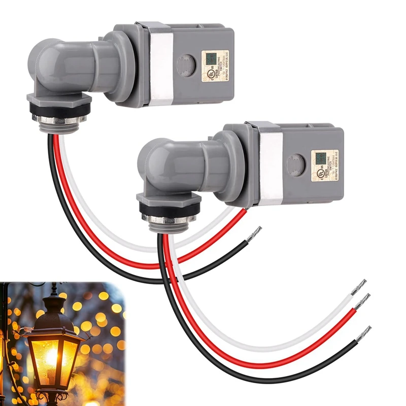 2 Packs Swivel Mount Photocontrol Outdoor Photocell Sensor with Stem, Photo Cell Sensor for Outdoor Lights-ABFB