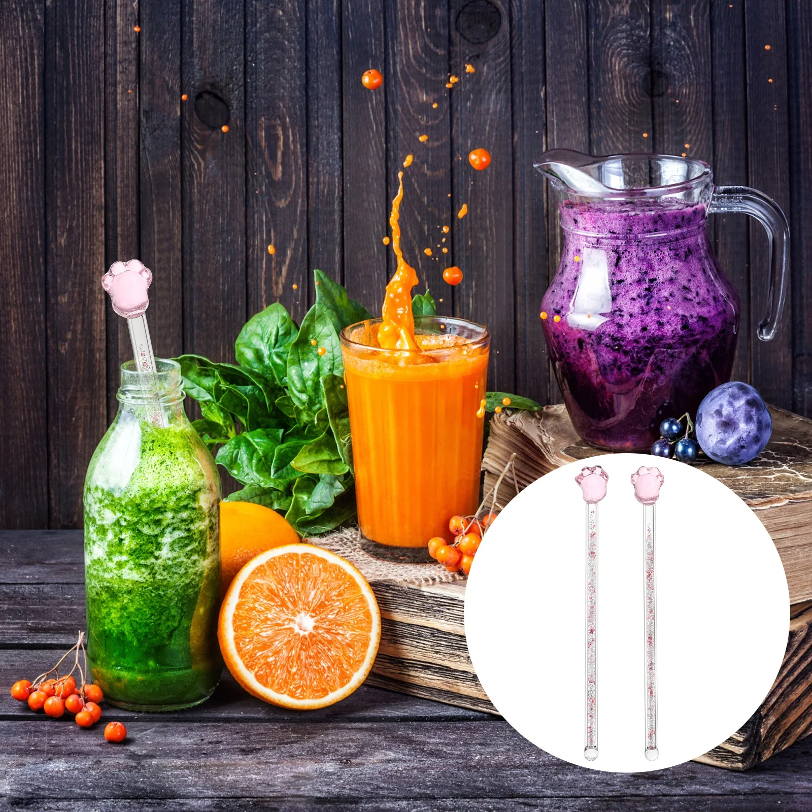 

2Pcs Lovely Glass Mixing Sticks Portable Lightweight Efficient Anti-Skid Design for Cocktails Iced Tea Creative Stirring Stick