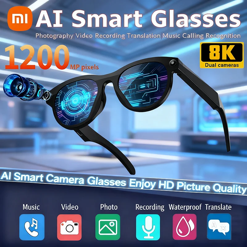Xiaomi 8K AI lunettes intelligentes HD couleur changeante Chat GPT 1200MP traduire caméra Bluetooth appel Assistant vocal contrôle de la musique 2026
