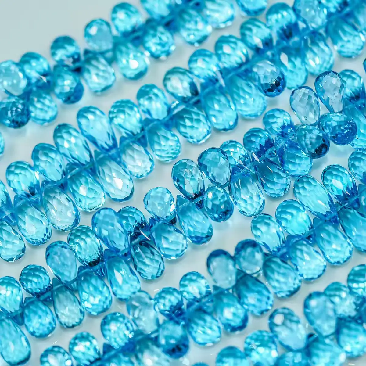 12cm Swiss Blue Topaz Faceted Pear Drop Beads 7-19mm Necklace Strands for Jewelry Making Wholesale FPPJ