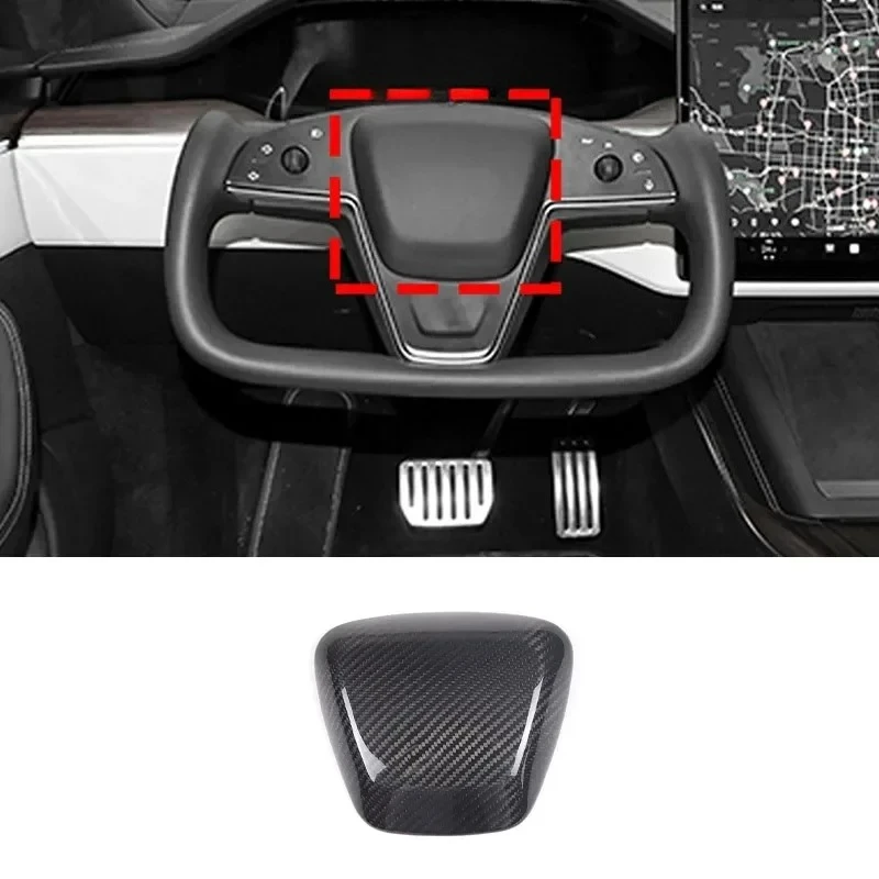 

For Tesla Model S Real Dry Carbon Fiber Steering Wheel Logo Cover panel Interior Decoration Modification 2023 Accessories