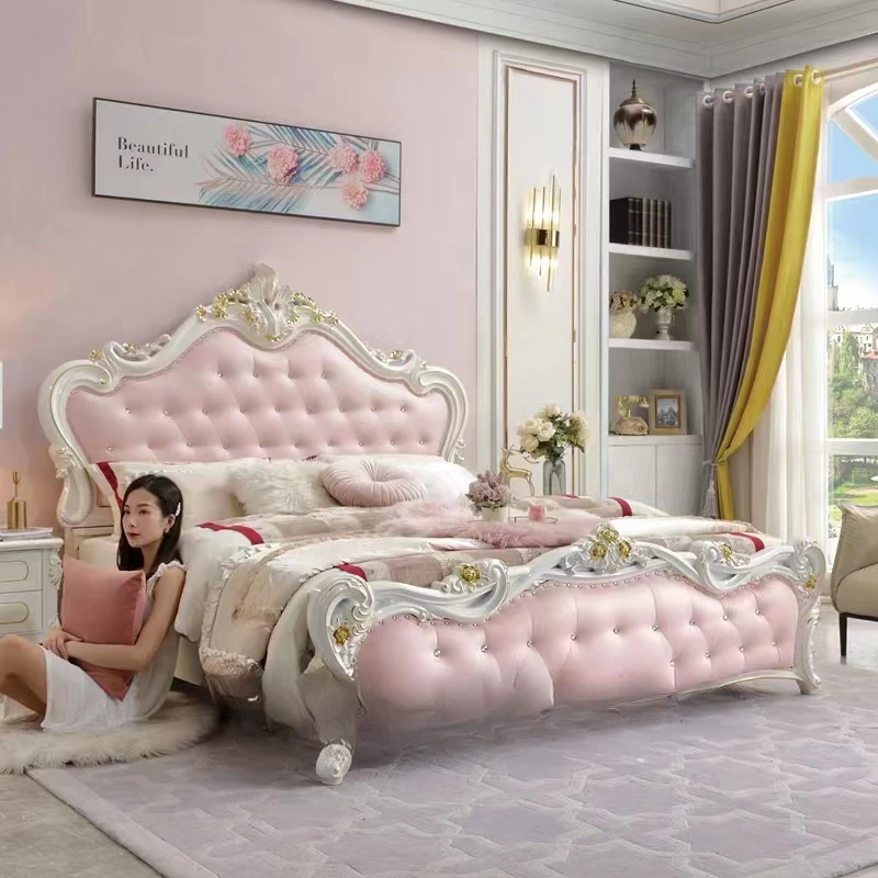 

Скандинавская двуспальная кровать с деревянными ящиками и изголовьем кровати, двойная кровать для девушки, спальная мебель для спальни