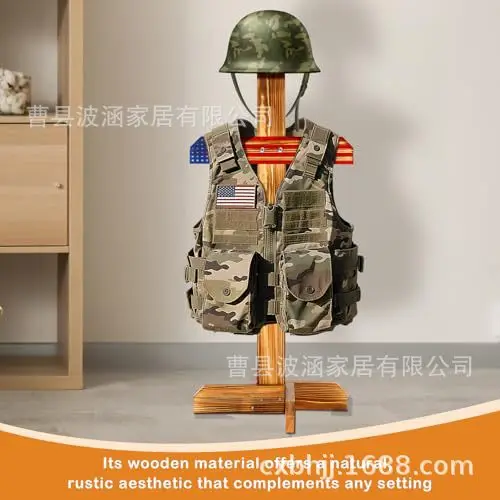 Solid Wood Floor‑to‑Ceiling Outdoor Tactical Storage Rack Helmet Display Stand