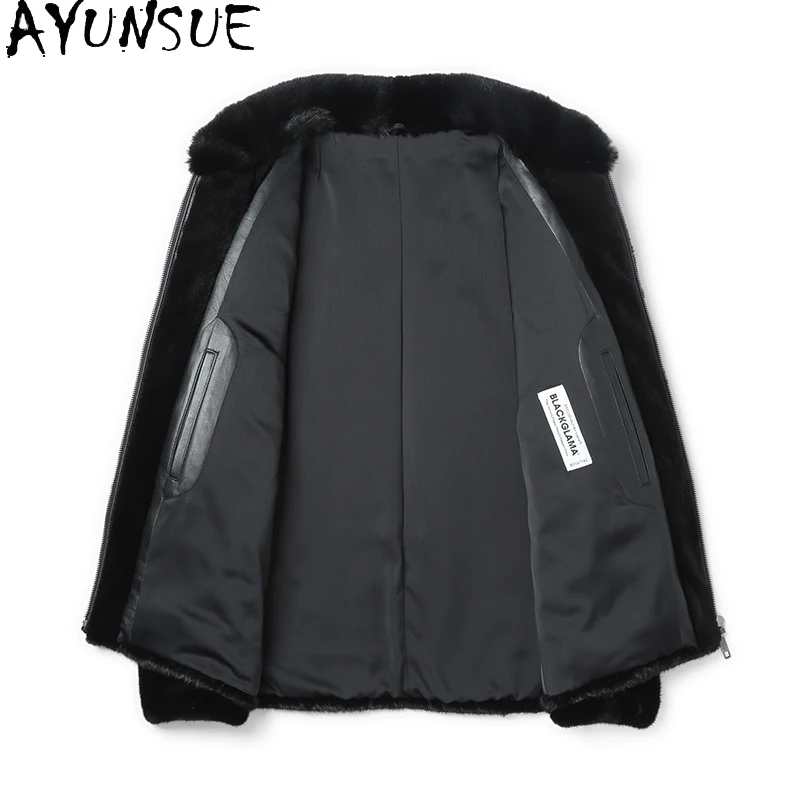 AYUNSUE معطف فرو المنك الطبيعي الكامل رجل الخريف الشتاء الفاخرة 2025 جودة عالية معاطف الفرو الحقيقي فرو المنك سترة البيسبول طوق