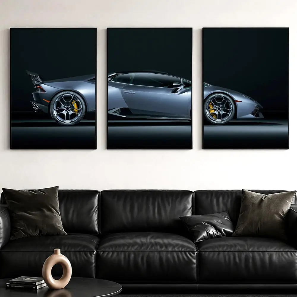 Silver Supercar Profile Painting Calligraphy Canvas Wall Art Poster Set for Bedroom Living Room Home Decor Prints Gift