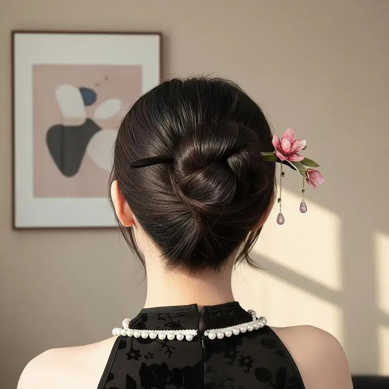 Traditional Chinese Floral Tassel Hair Stick Retro Hanfu Hairpin Exquisite Handmade Hair Accessory for Festival Banquet Gift