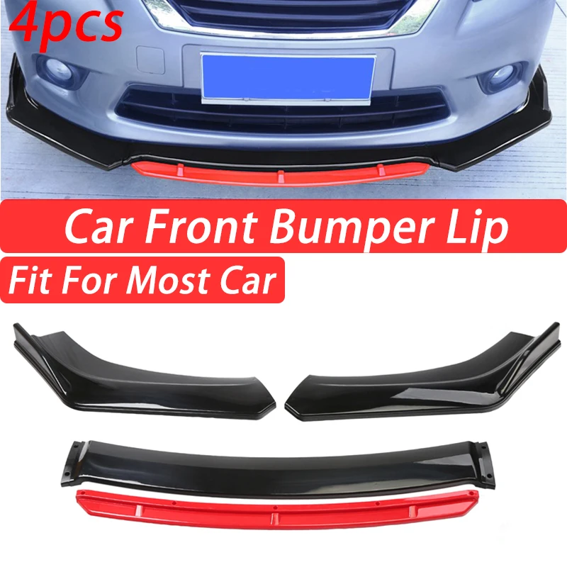 

4PCS Universal Car Front Bumper Lip Body Kit Spoiler Splitter Diffuser Black Carbon Fiber Splitter ABS Plastic Car Accessories