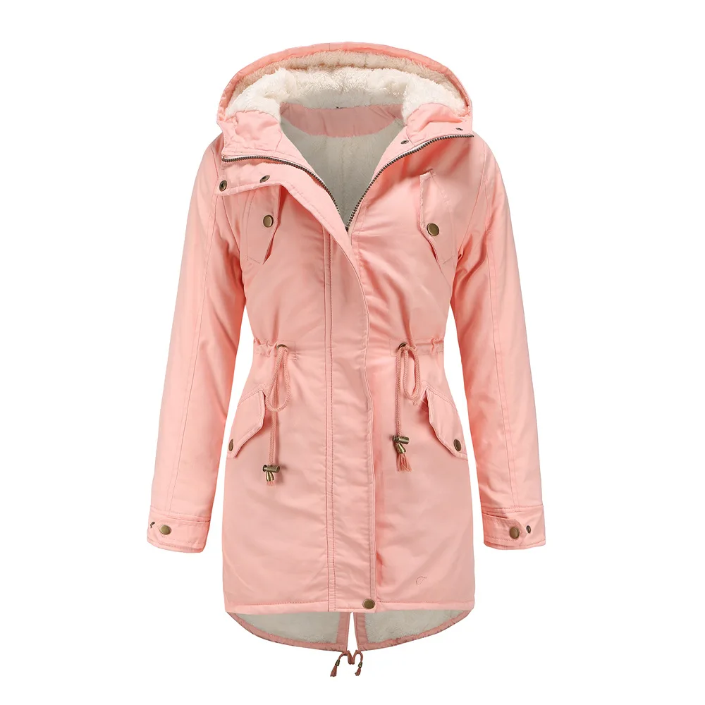

Cotton Padded Hooded Parkas Plush Lining Warm Casual Winter Coats for Ladies Women
