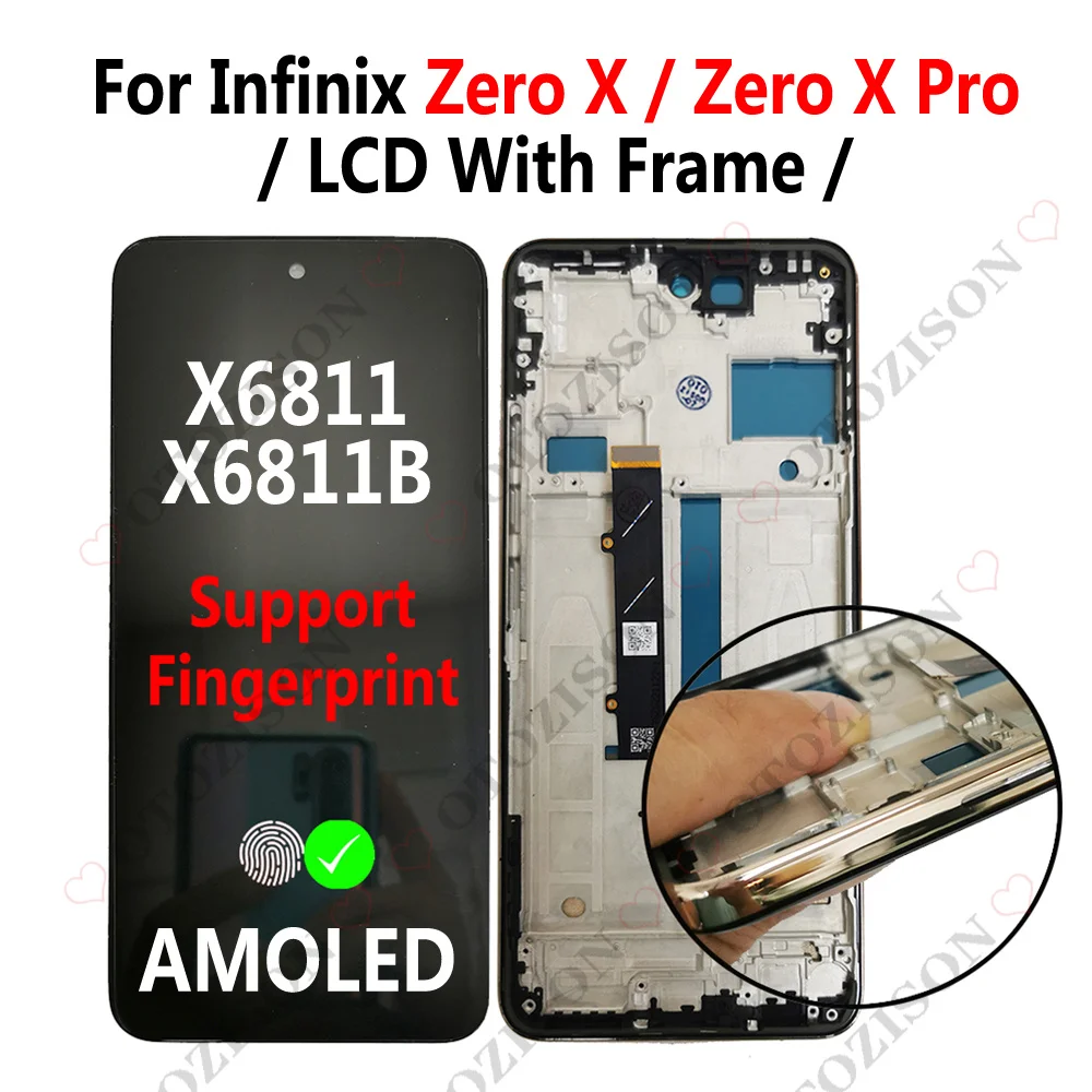 For Infinix Zero 5G X6815 Zero 20 X6821 LCD With Frame Display X XPro X6811 X Neo X6810 20 Zero 8 X687 8i Screen Touch Digitizer