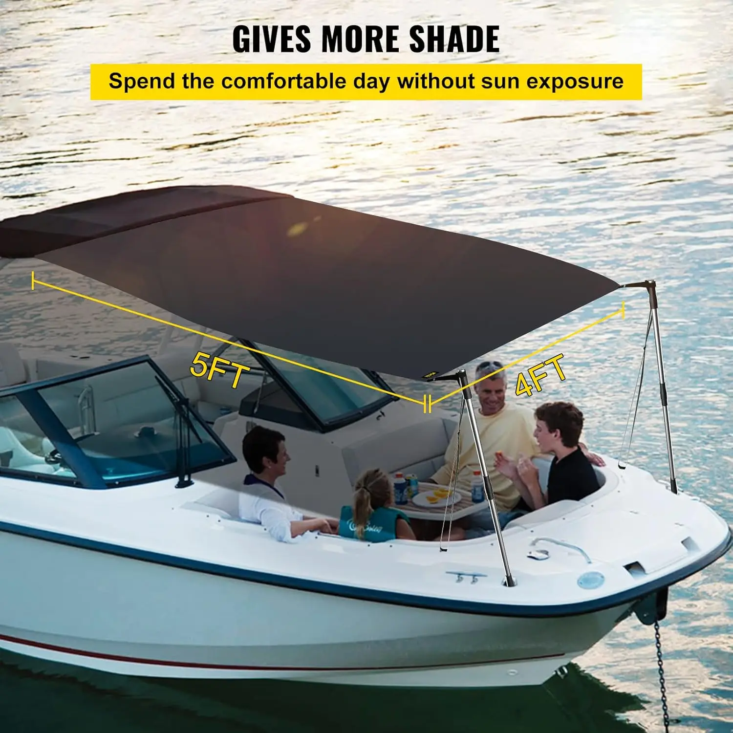 T-Top Sun Shade Kit 4' x 5', UV-Proof 600D Polyester T-top Extension Kit with Rustproof Steel Telescopic Poles.
