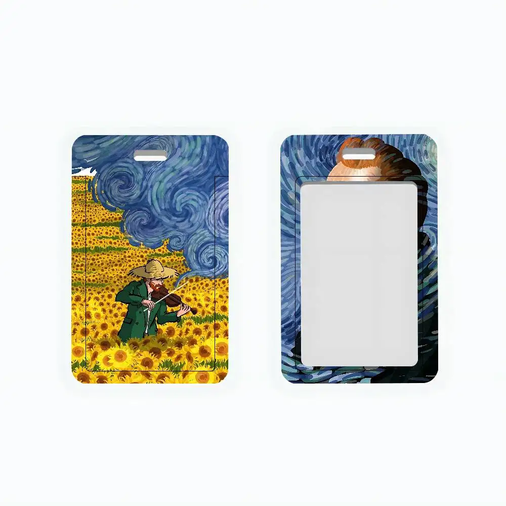 Suporte para crachá de identificação V-Vans G-Gogh Art com alça para pescoço para escritório, escola, cartão de identificação, estojo para credenciais