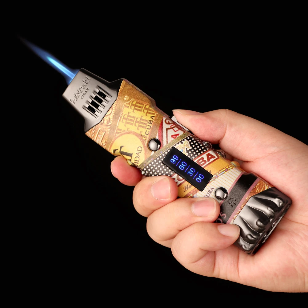 LUBINSKI Butane Lighter Cigar Tool Metal Recharge USB Arc Lighters Electricitic For Cigarette Gas Reflling Dual Using