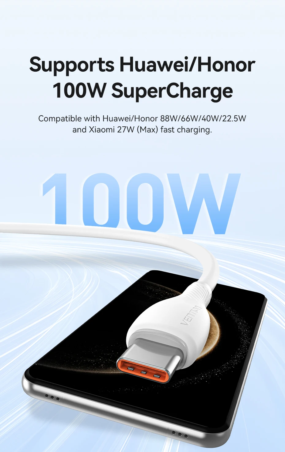 Vention 100 W USB-C-Kabel, Schnellladekabel, USB A auf Typ C-Kabel für Huawei Mate Honor, Xiaomi, USB-C-Kabel, Mobiltelefon, Ladedatum – Detail 4