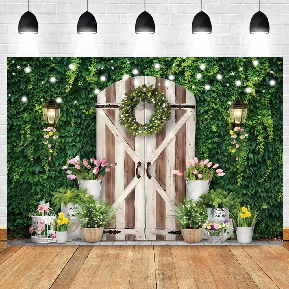 Spring Yard Garden Photography Backdrop Fence Sunflower Flowers Field Baby Shower Kids Portrait Background Photo Studio Props