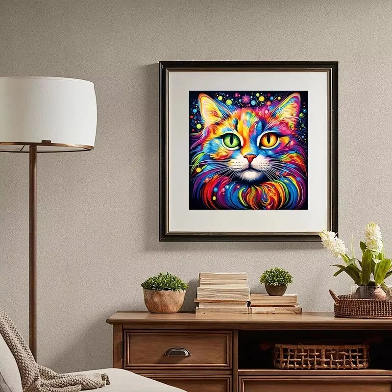 الملونة القط الماس اللوحة DIY التطريز منزل كامل مربع الحفر المستديرة فسيفساء الحيوان الماس الحرف اليدوية جدار ديكور فني