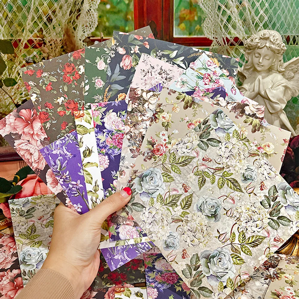 12 Sheets Full Of Flowers Background Paper Flower Theme Hand Account Scrapbooking Material DIY Album Scrapbook Paper