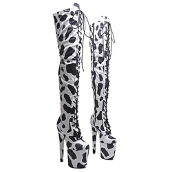 Leecabe 20CM/8inches Suede Cow pattern Upper Fashion trend closed toe platform High Heel stripper heel Pole Dance boot