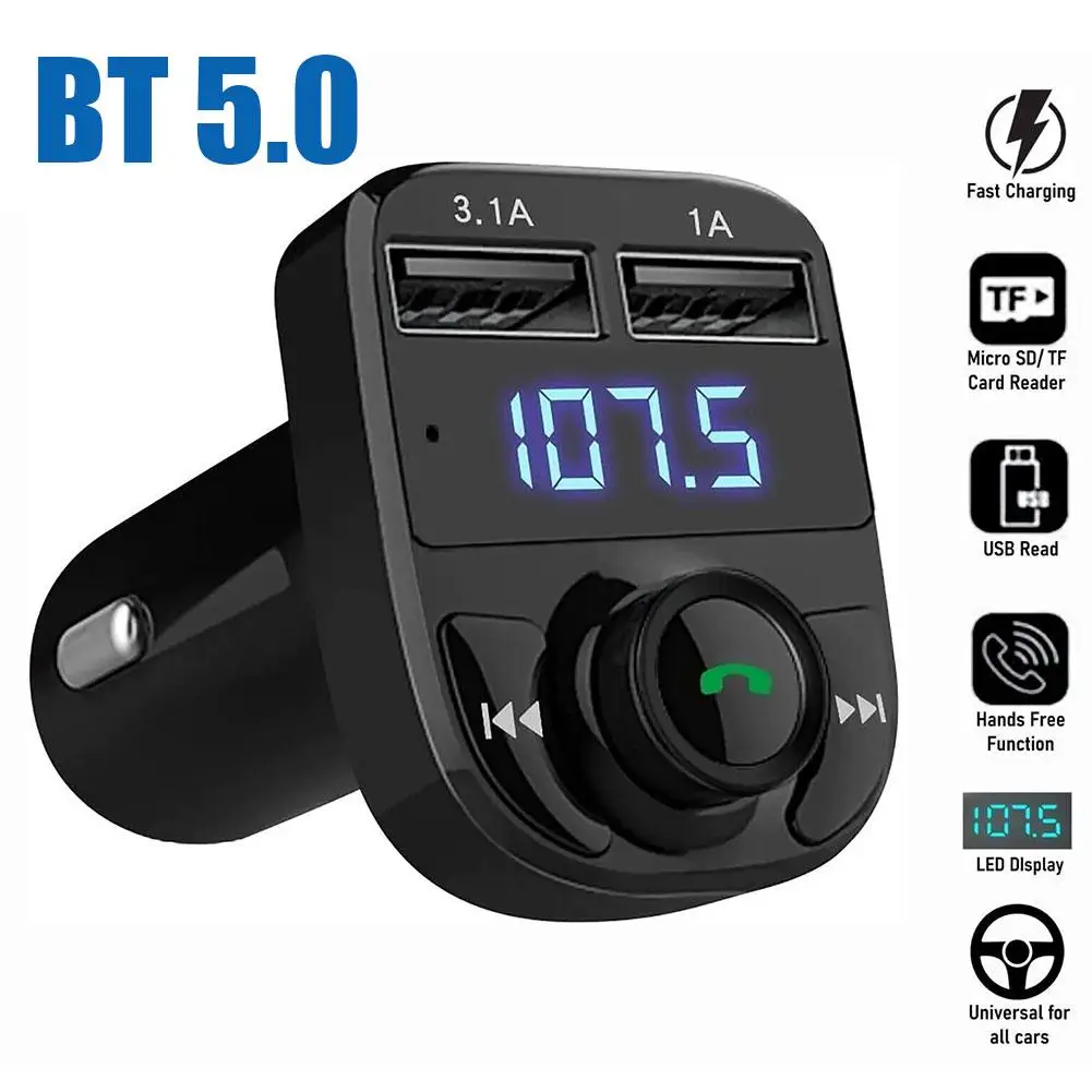 Bluetooth 5.0 Car FM Transmitter | Dual USB 3.1A Fast Charger | Hands-Free Call & Music Player | Voltage Display