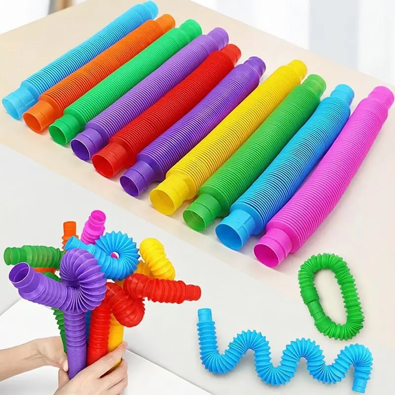 Color Pop Tubes Stretchable Telescopic Corrugated Pipe Fidget Toy Stress Relief Sensory Educational Play Toy For Kids Adults