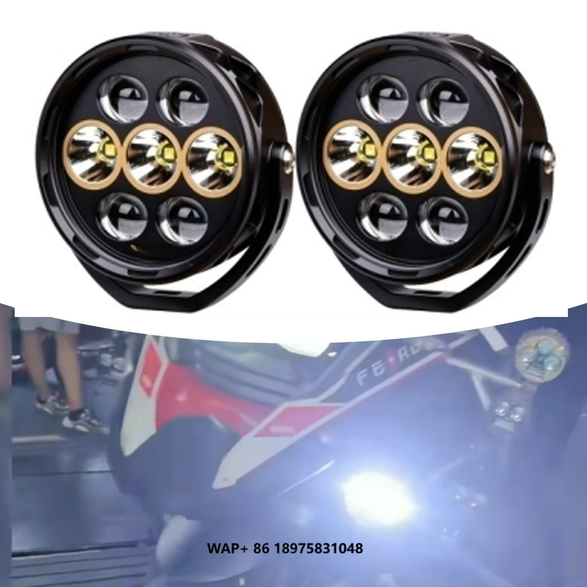 7 LED Motorcycle Spotlight Auxiliary Cool White (5500K) Warm Yellow (3000K) Dual Mode Quick-Release Plug 12V Plastic Light Amber