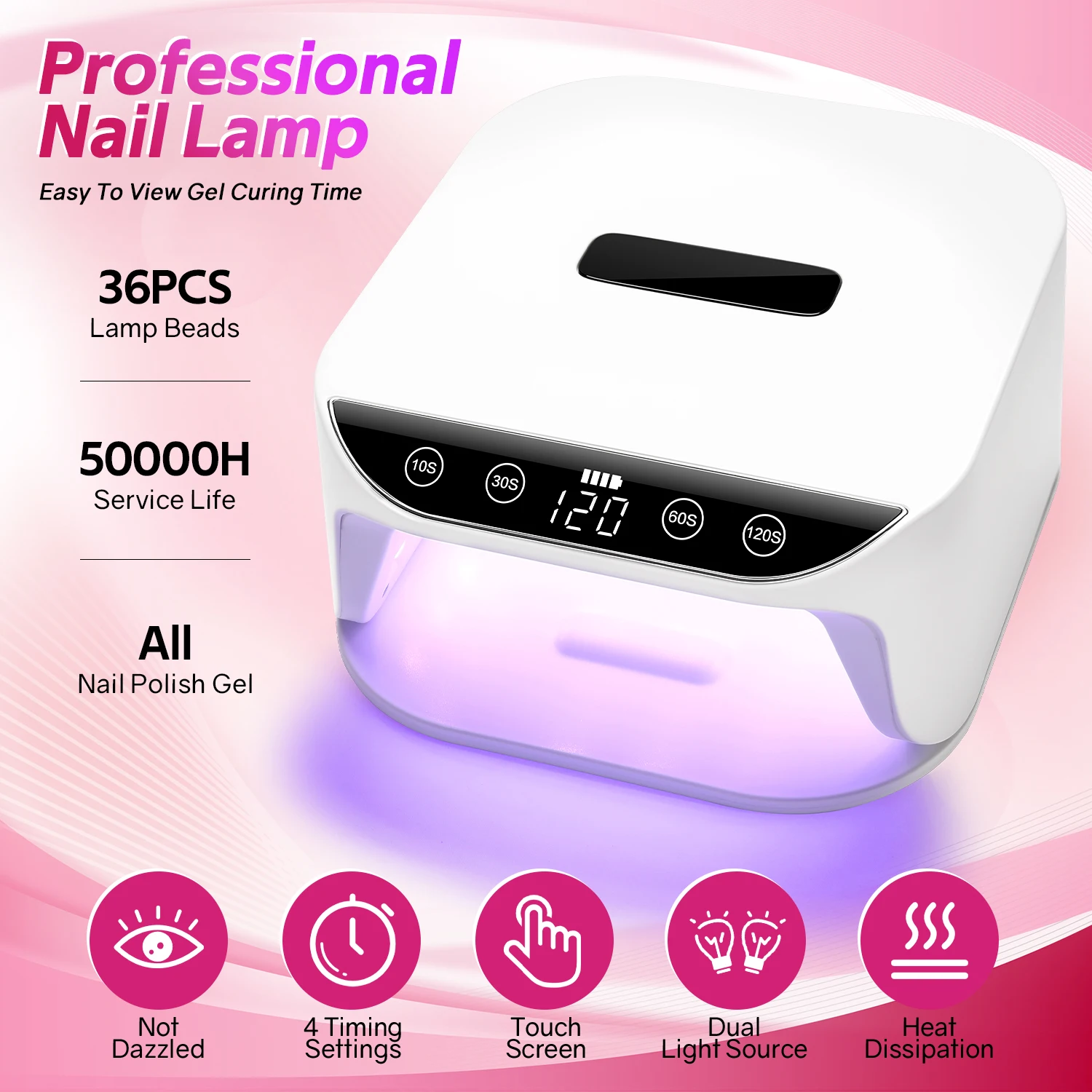 DianaBeauty 36LEDs UV LED Nail Lamp with 4 Timer Modes Touch Screen Nail Dryer for Curing All Gels Nail Polishing Nail Tools