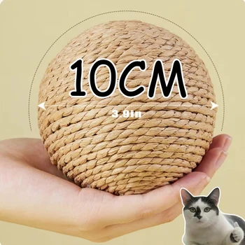Pelota rascadora interactiva de Sisal para gatos, juguete para limpieza de dientes de gatito, antimordeduras, pelota para gatos súper grande de 10CM, juguete con sonido, suministros para mascotas 1