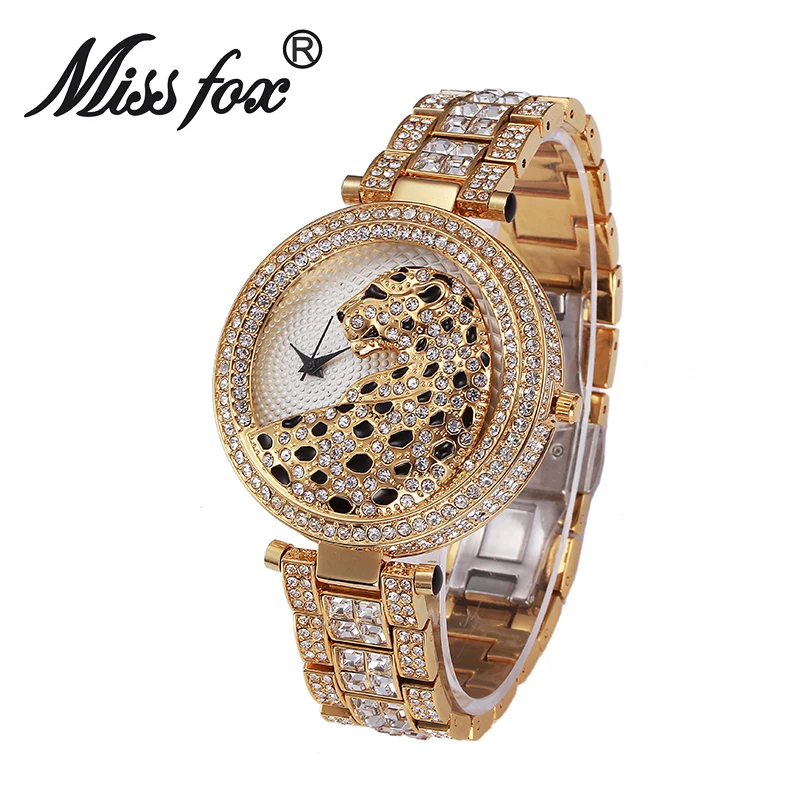 Luxury Women Watches Stainless Steel Ice Out Ladies Quartz Clocks New Fashion Luxury Gold Leopard Waterproof Girls Wrist Watch