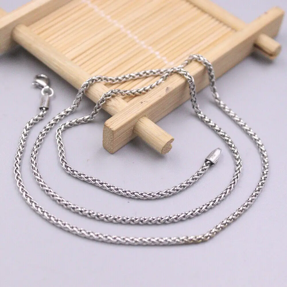 Real 925 Sterling Silver 2mm Wheat Link Chain Necklace 19.7inch Length