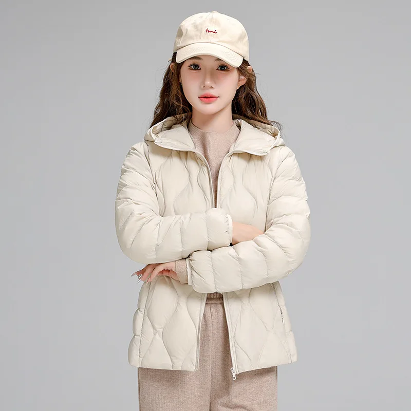 Chaqueta con capucha Parkas 2025 nuevo Otoño Invierno mujer ligero fino pato blanco abajo abrigo mujer corto talla grande cálido Puffer prendas de vestir