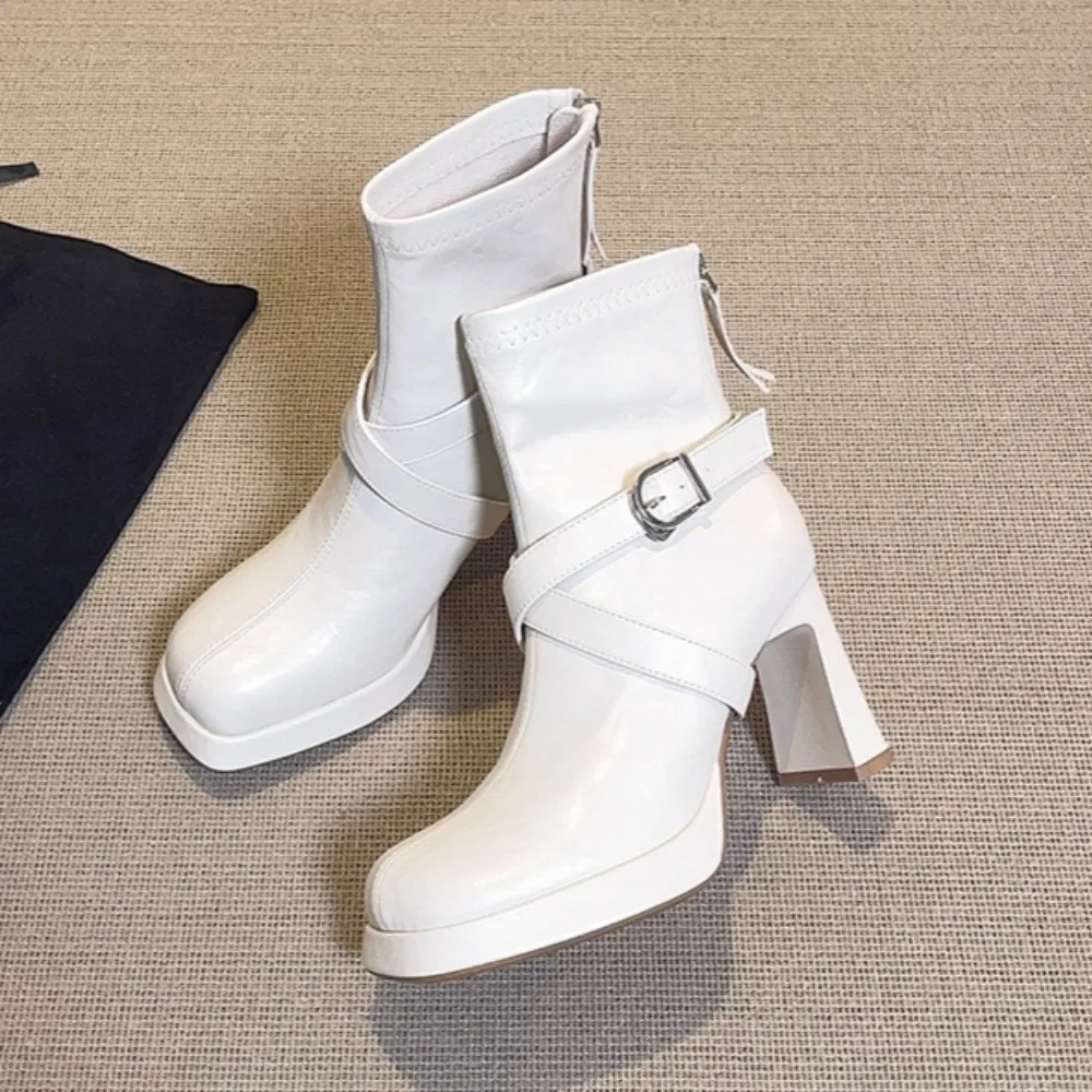 Boots Platform Autumn Winter New Removable Buckle Heightened Thick Sole Thick Heel Waterproof Table High Heel Short Boots Women