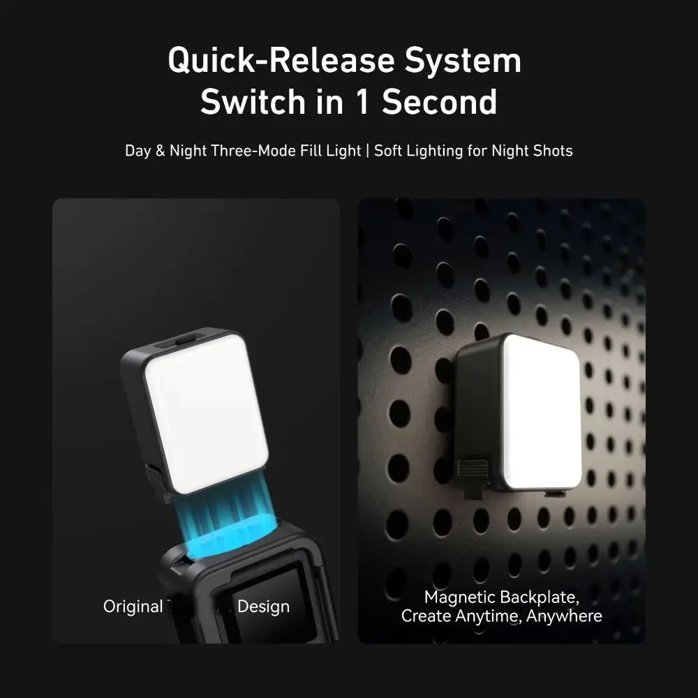 Mini Selfie Light Adjustable Brightness Quick Release Action Camera Light Waterproof Fill Light for DJI Action 4/5 Pro